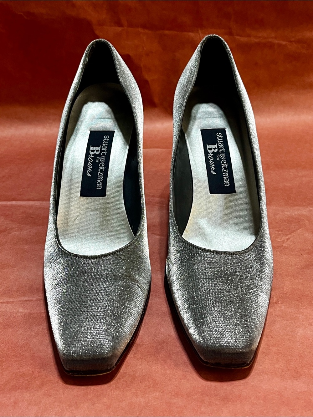 Stuart Weitzman Metallic Silver Square-Toe Pumps